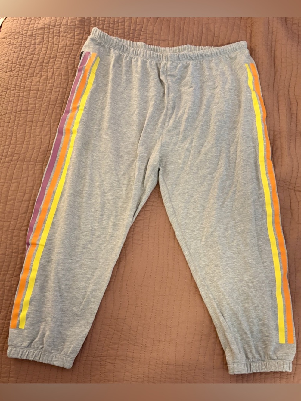 Grayson Threads Gray Track Joggers with Yellow, Orange & Pink Side Stripes